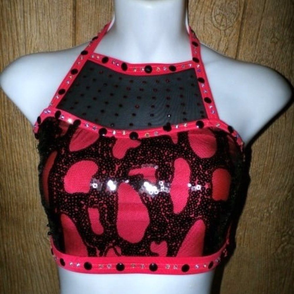 Glamour  Costumes  pink & black studded sequined  halter top  Child Large